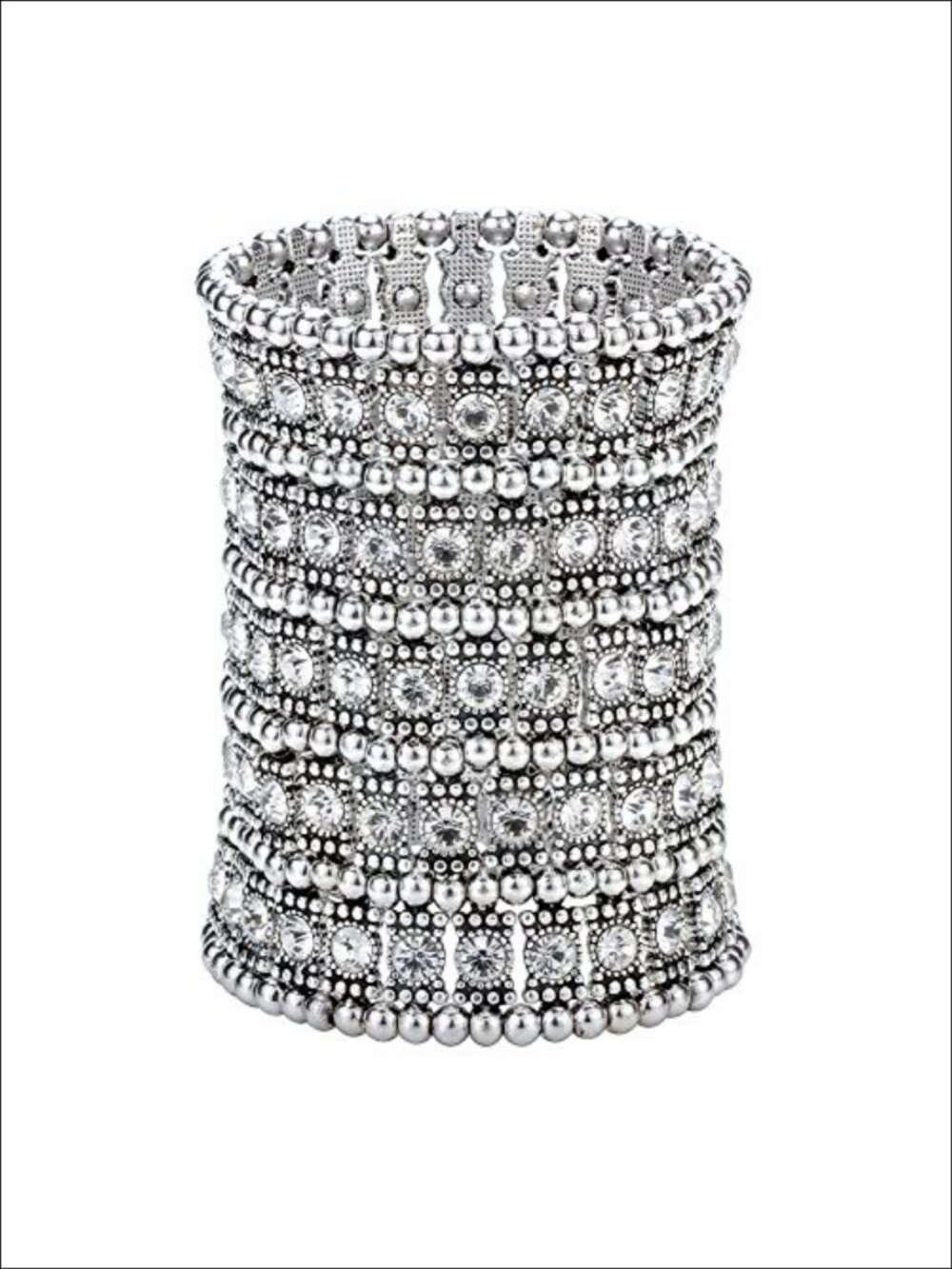 Rhinestone Stretch Cuff Bracelet Antique Silver Plated Elastic Bangle Gift Box